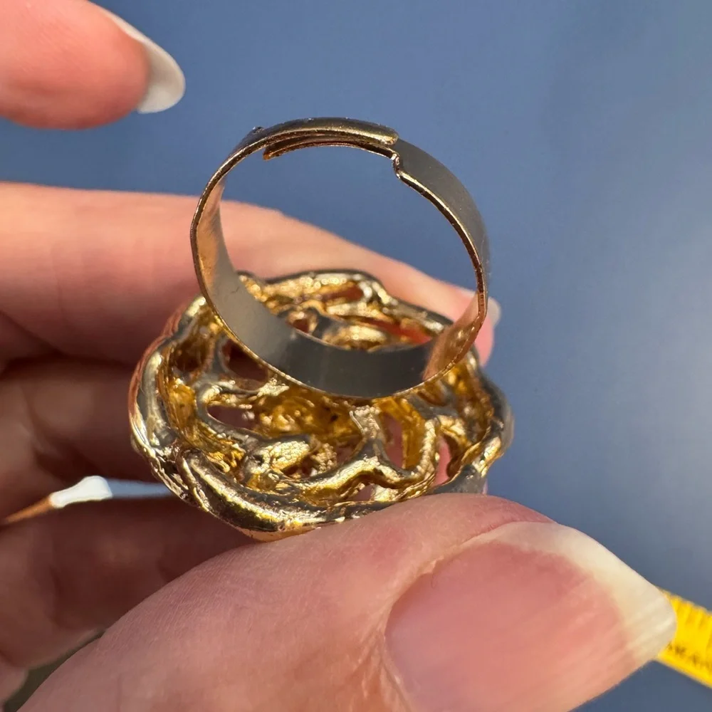 Vintage Gold toned Rhinestone swirl adjustable Women's Ring